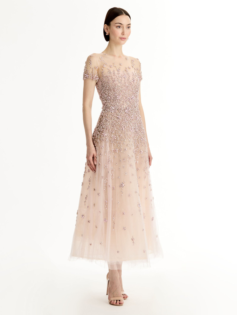 PORCELAIN FLOWER CRYSTAL EMBROIDERED DRESS 4