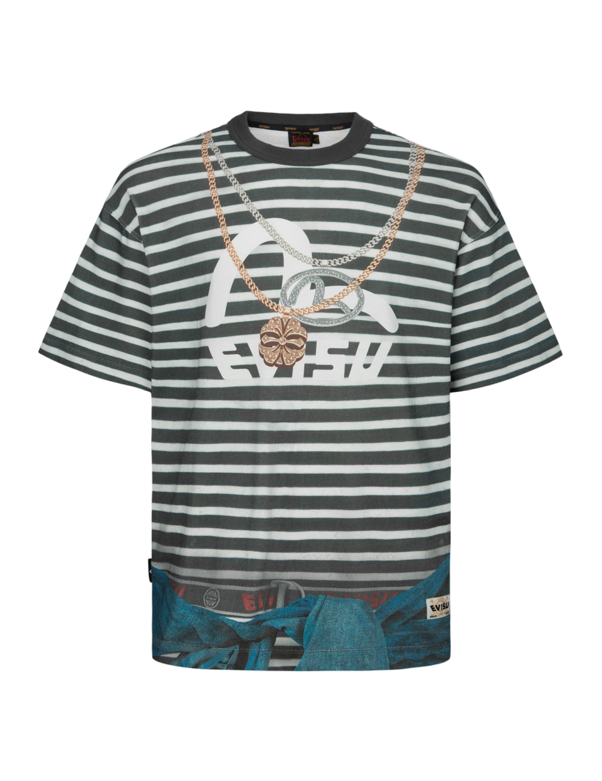 TROMPE-L'OEIL AND SEAGULL PRINT LOOSE FIT STRIPE T-SHIRT - 14