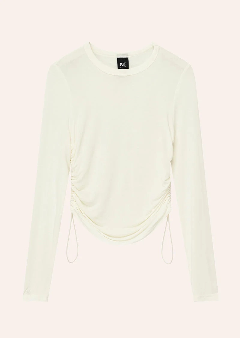 RESET RUCHED LONG SLEEVE TEE IN WHITE - 1