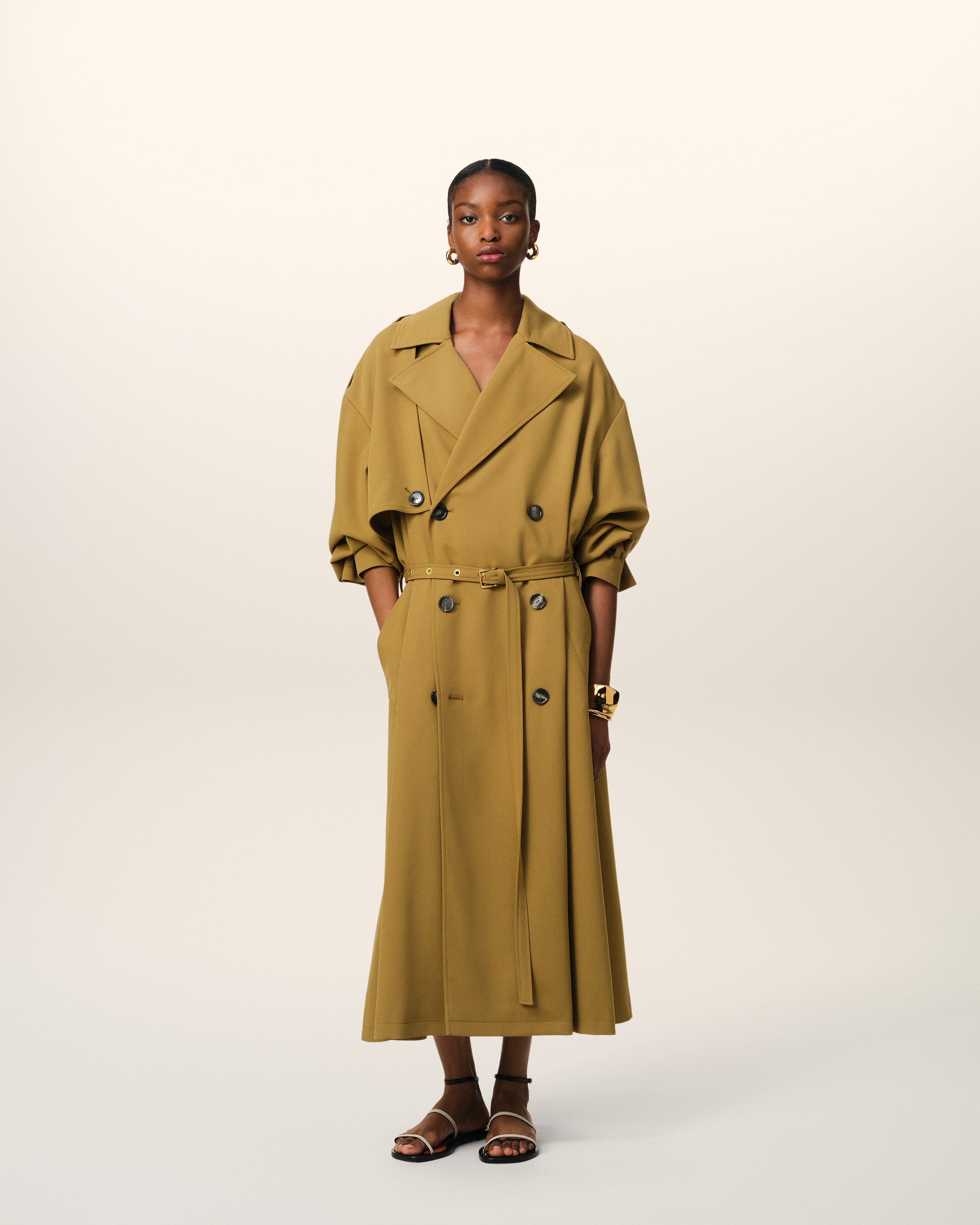 MUSTARD WOOL TRENCH COAT - 2