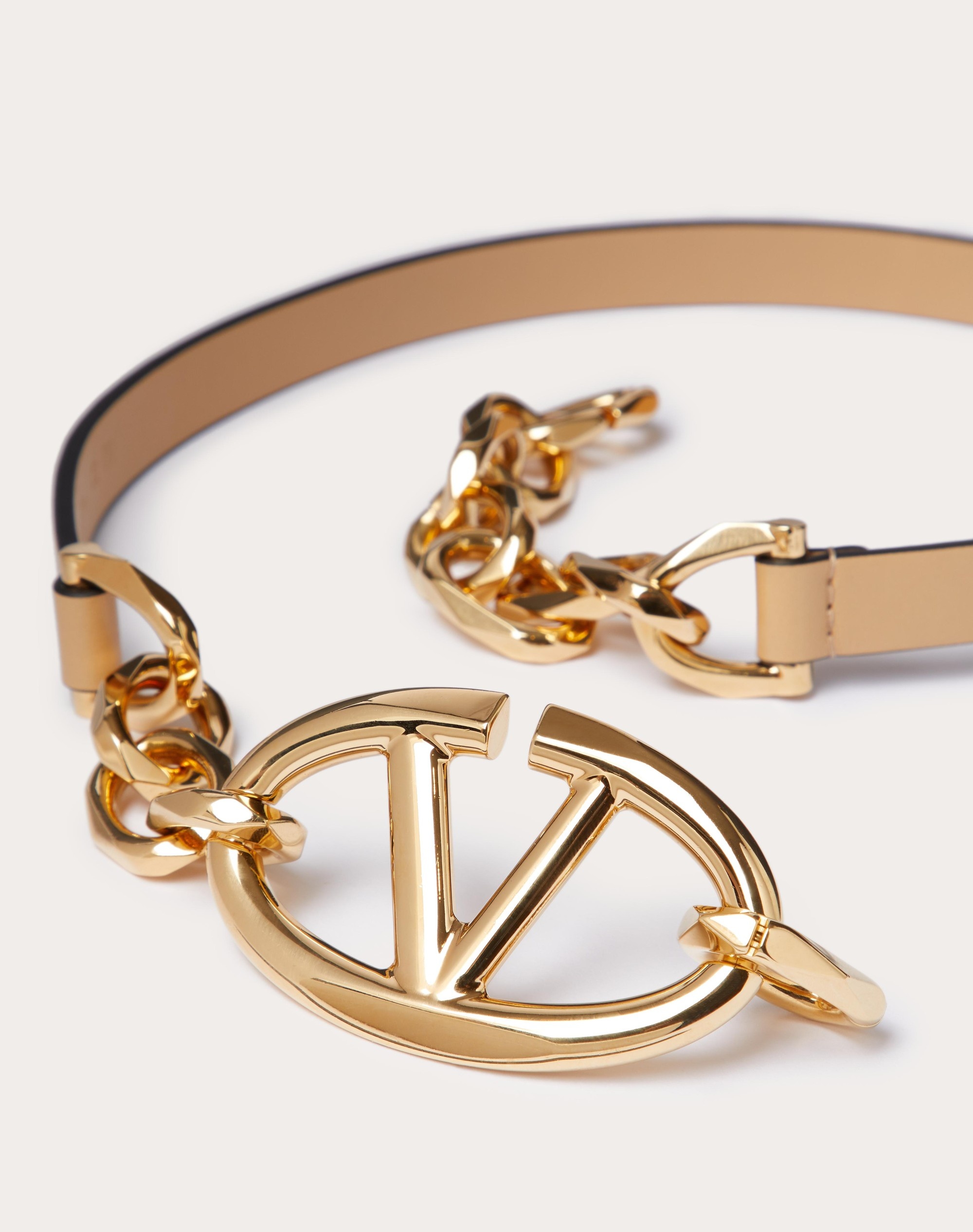 VLOGO SIGNATURE SHINY CALFSKIN BELT WITH CHAIN - 2