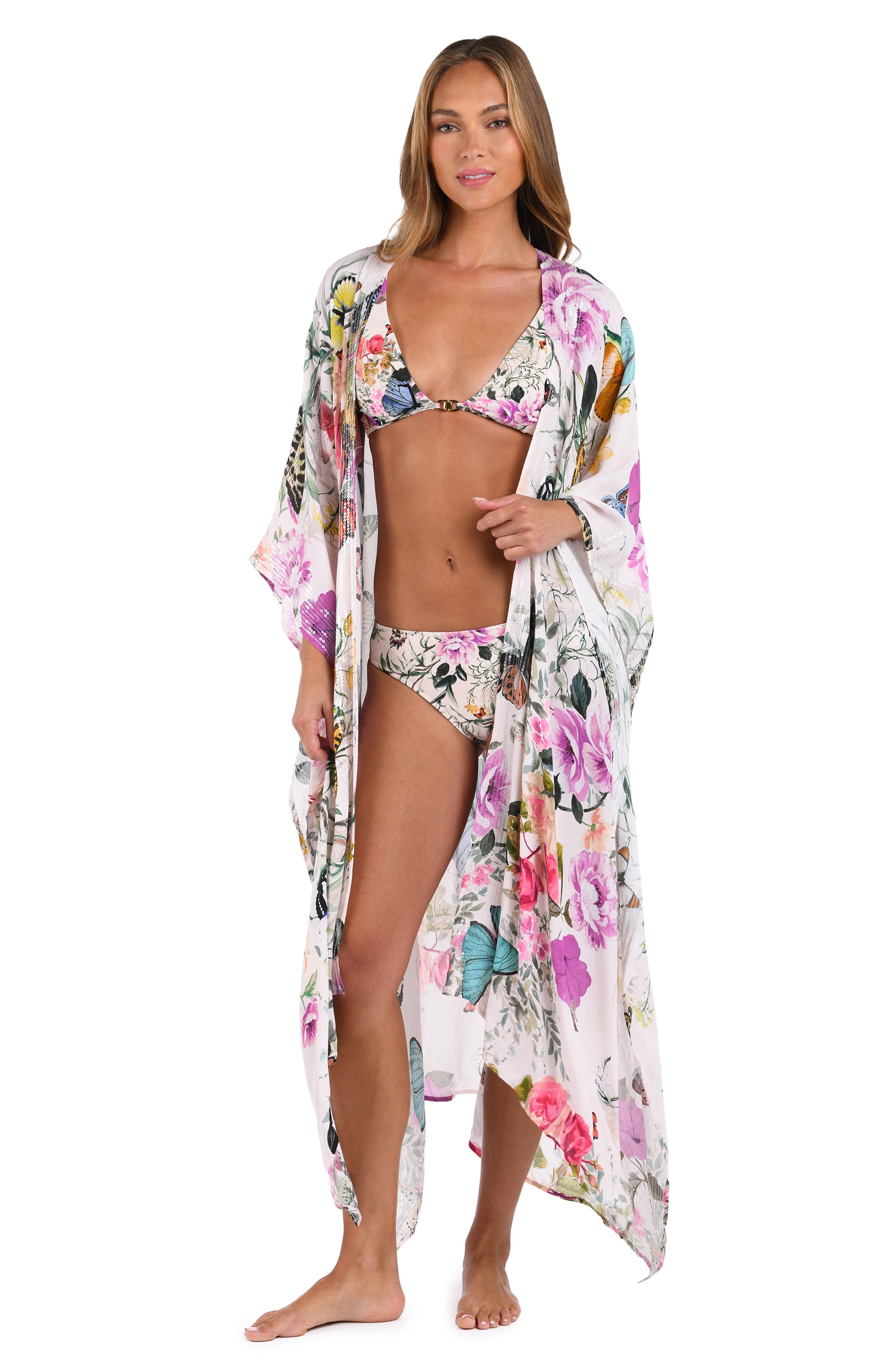 L'AGENCE Kara Butterfly Print Cover-Up Wrap in Ivory at Nordstrom - 4