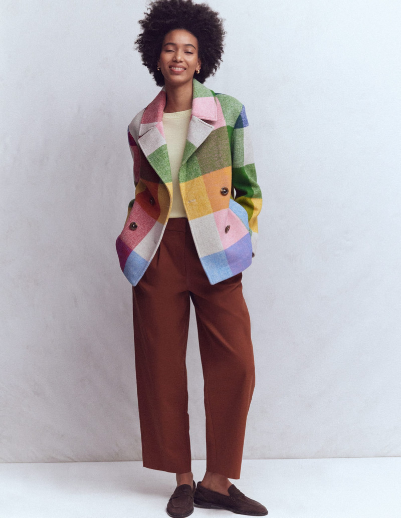 Revere Collar Wool Coat-Giant Multigingham 5