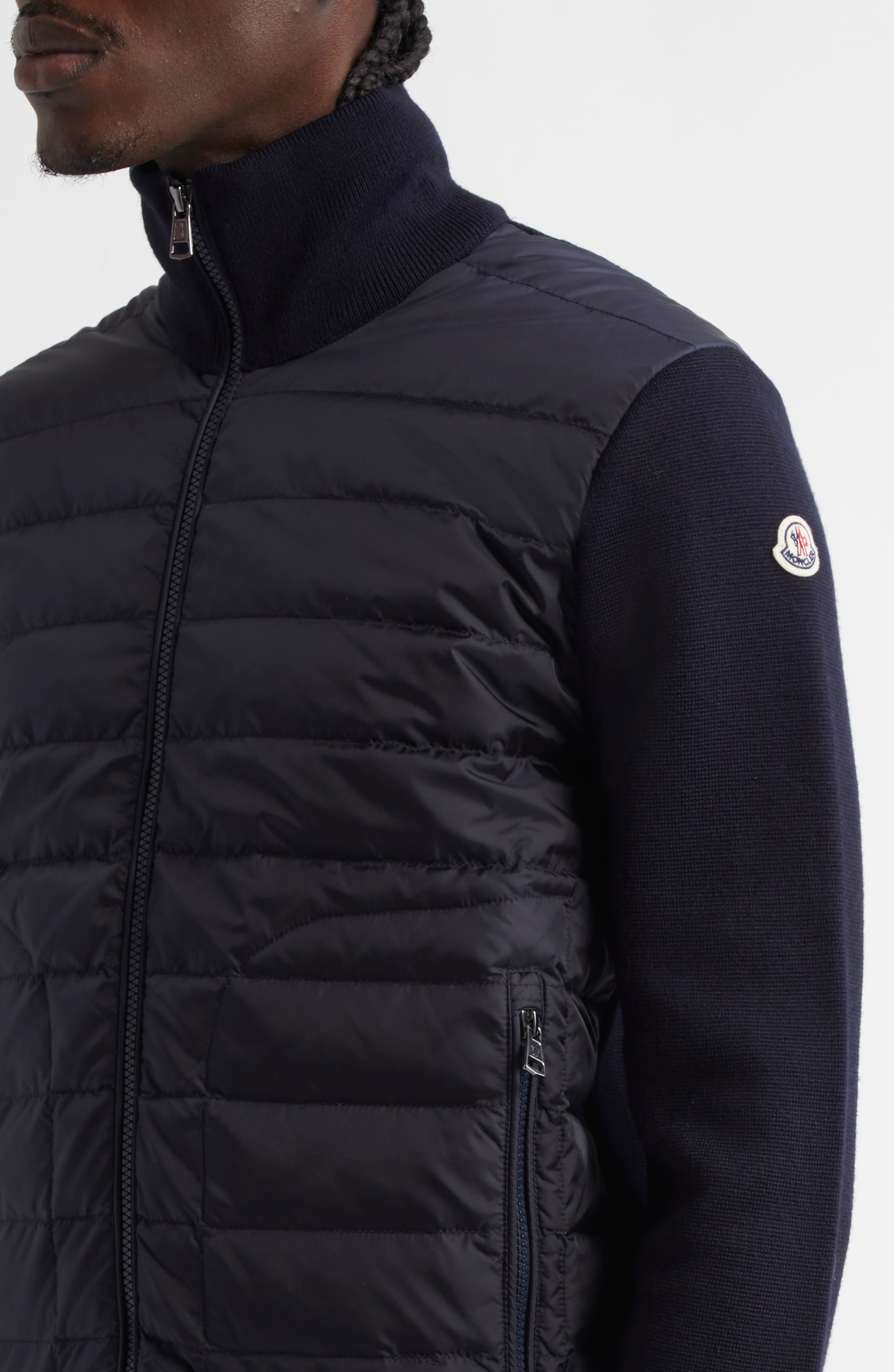 Moncler Maglia Mixed Media Cardigan in Navy at Nordstrom - 4