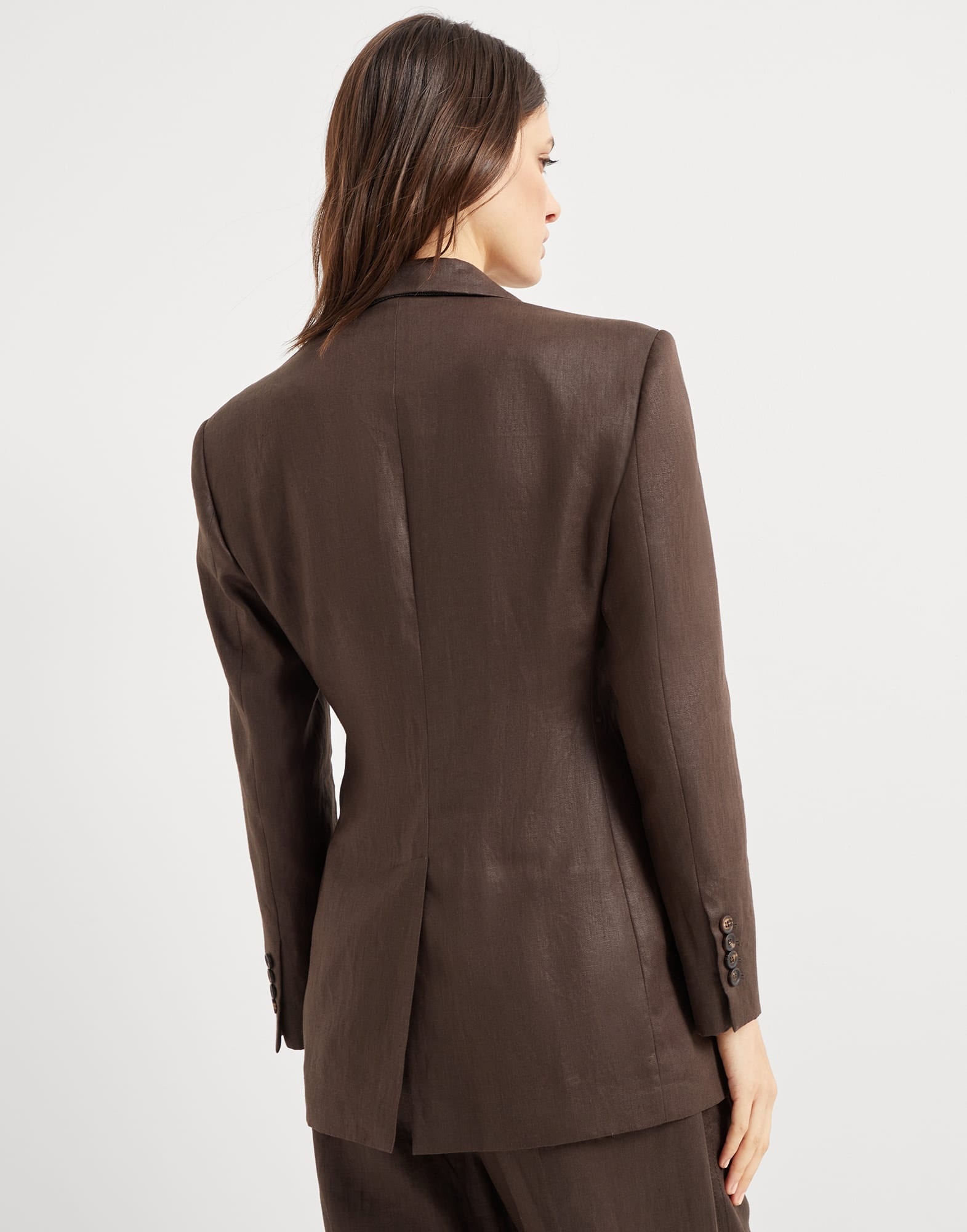 Polished linen twill blazer with monili - 2
