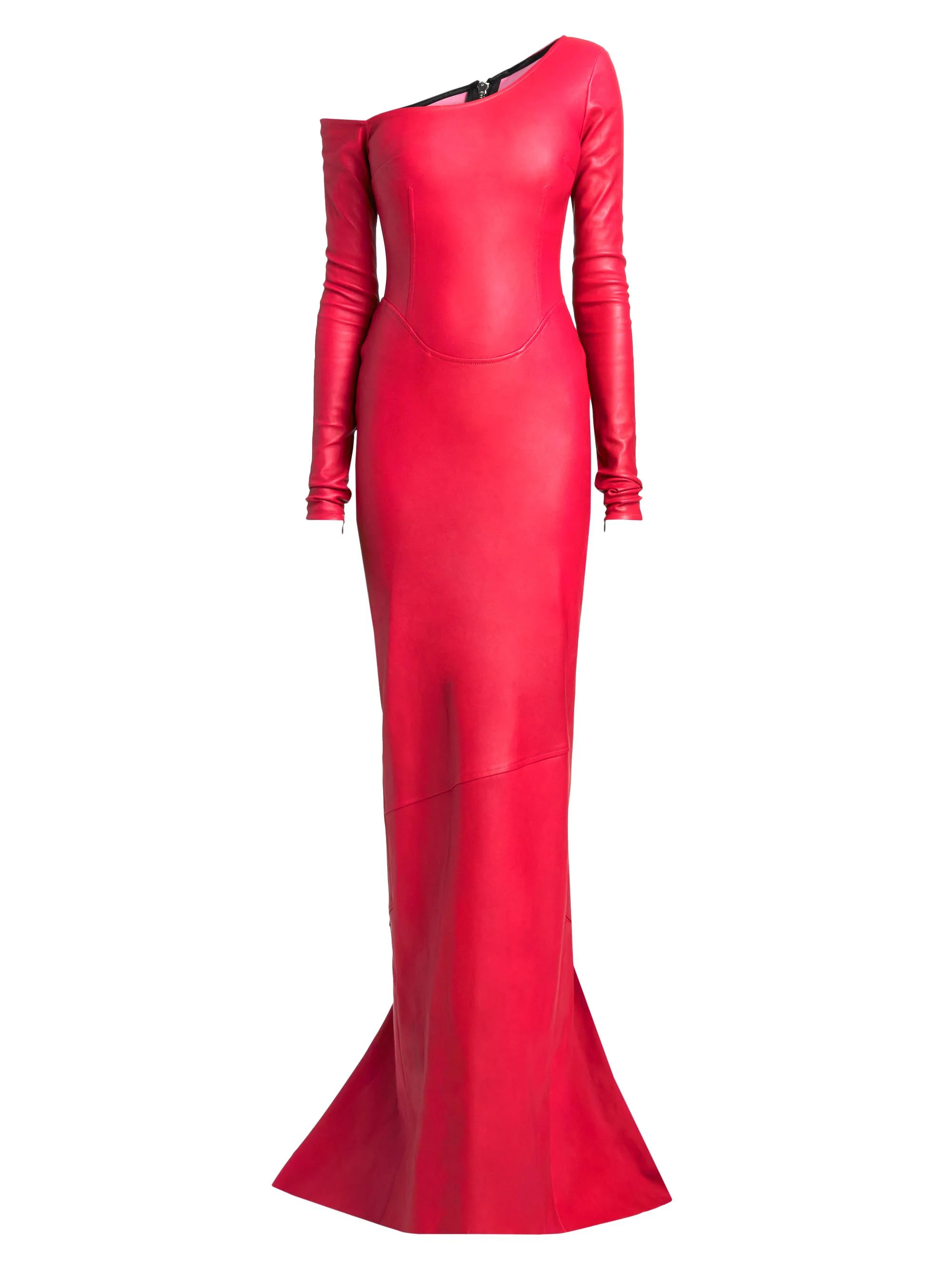 Women's Leather Off-The-Shoulder Gown - Red - 1