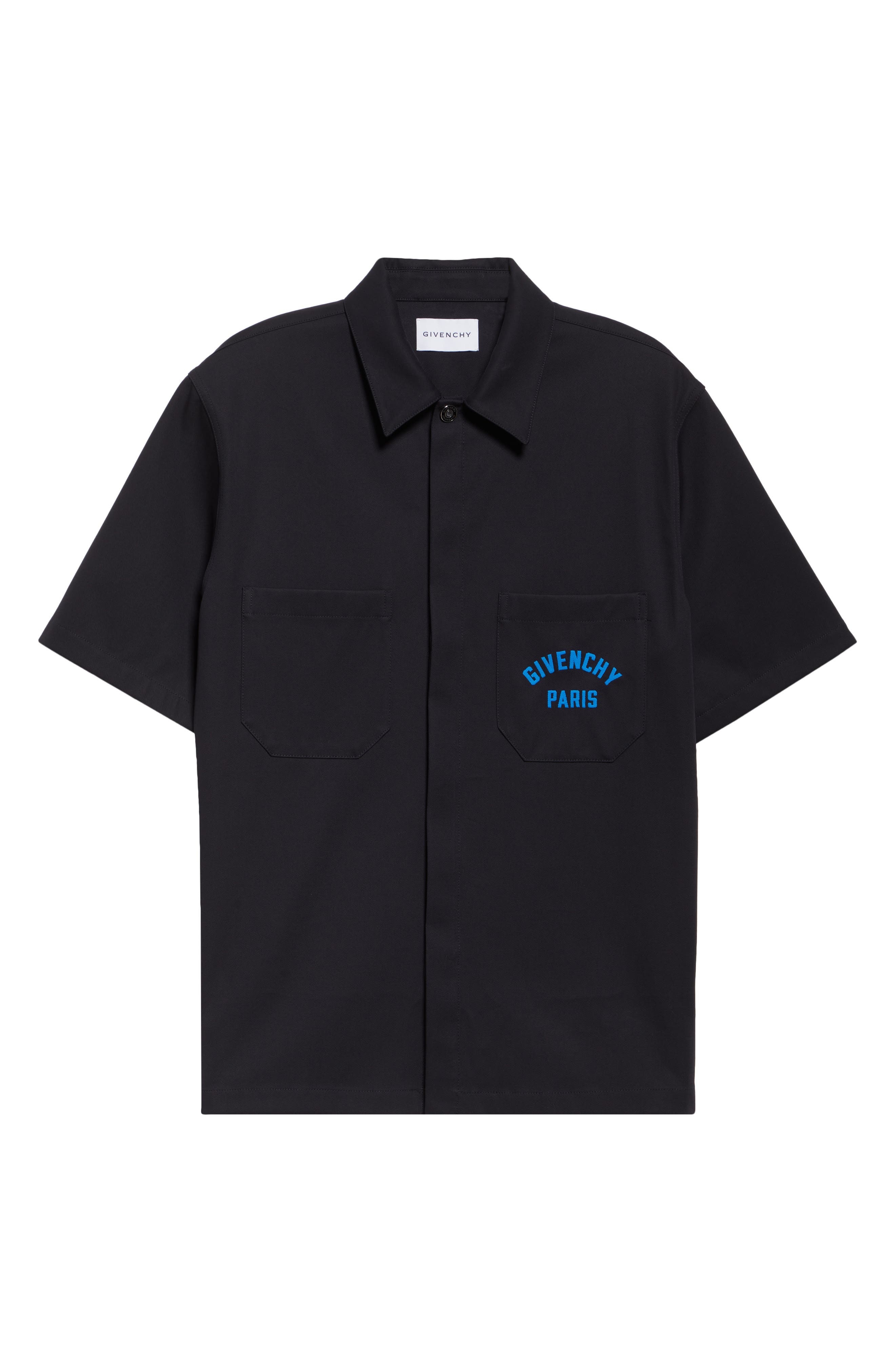 Givenchy Logo Embroidered Short Sleeve Button-Up Shirt in Dark Blue at Nordstrom - 6