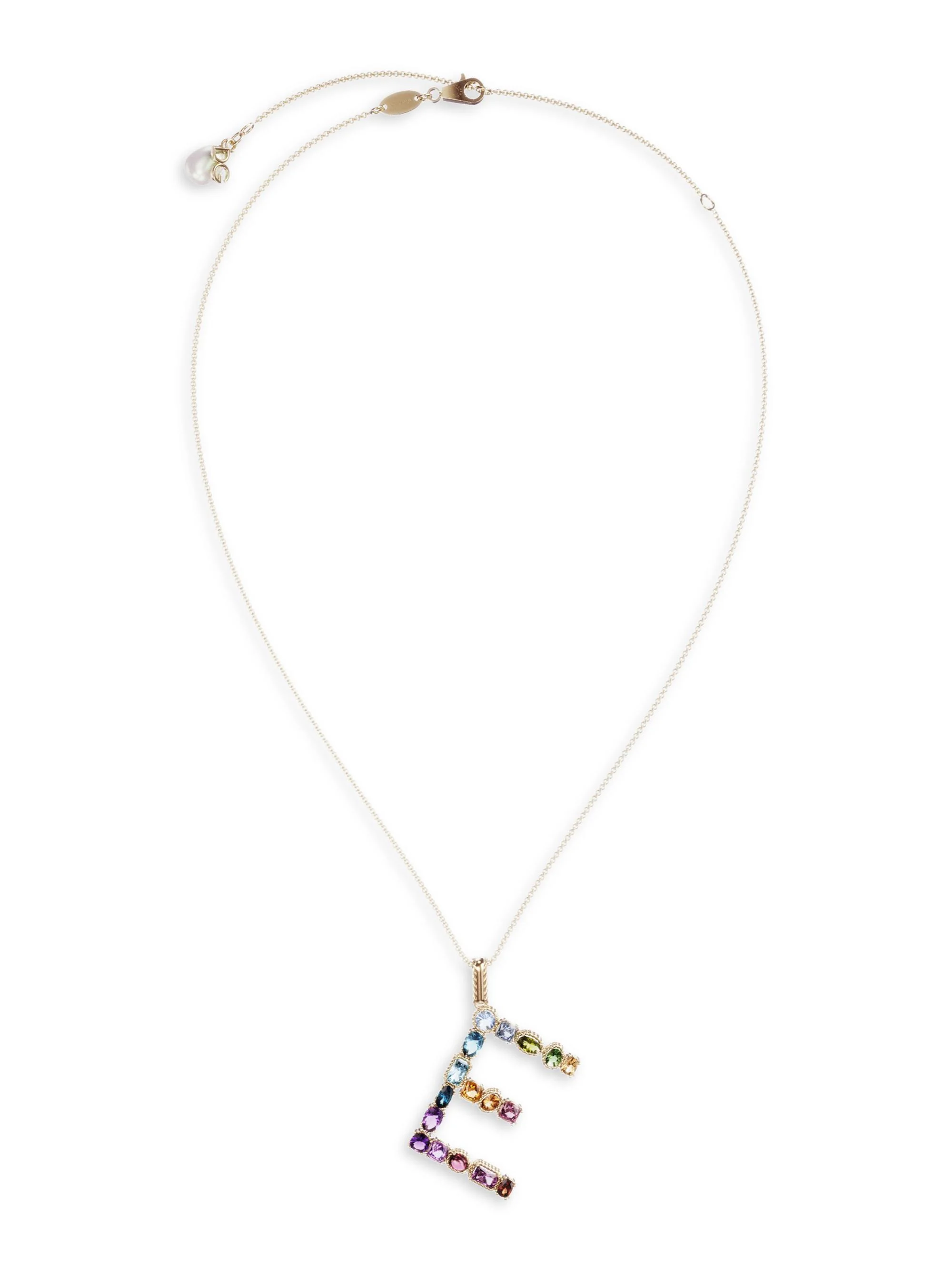 Women's Rainbow Alphabet 18K Gold & Gemstone Initial Pendant Necklace - E - 1