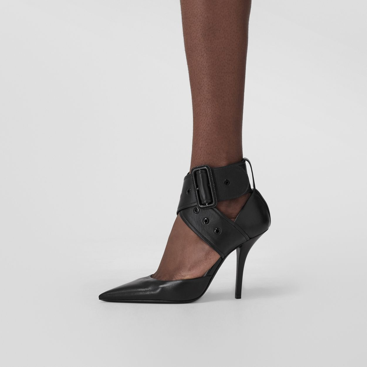 Buckled Strap Leather Point-toe Pumps - 3