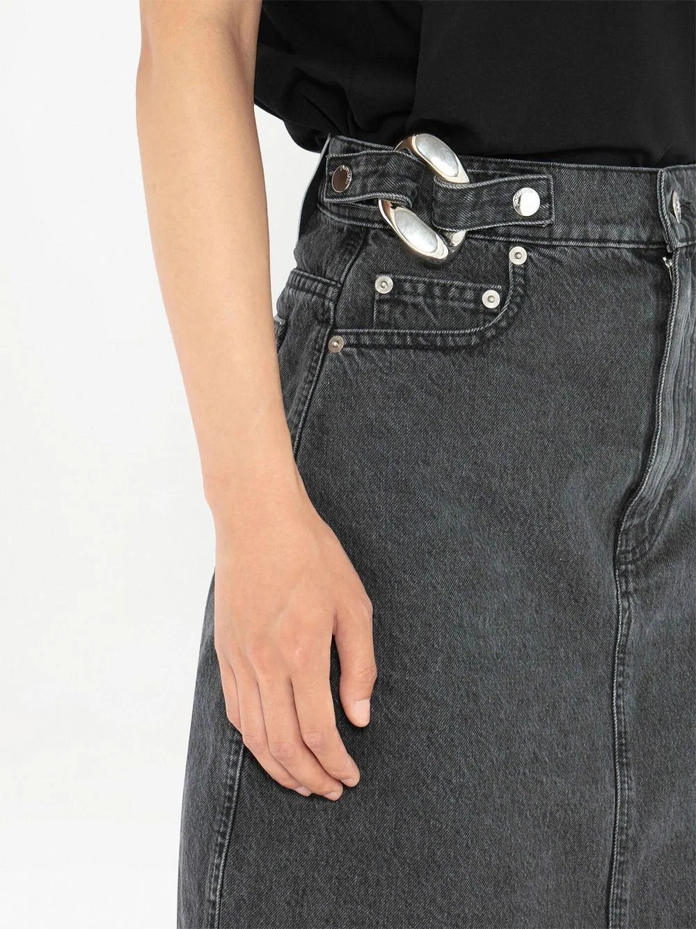 chain link detail denim skirt - 5