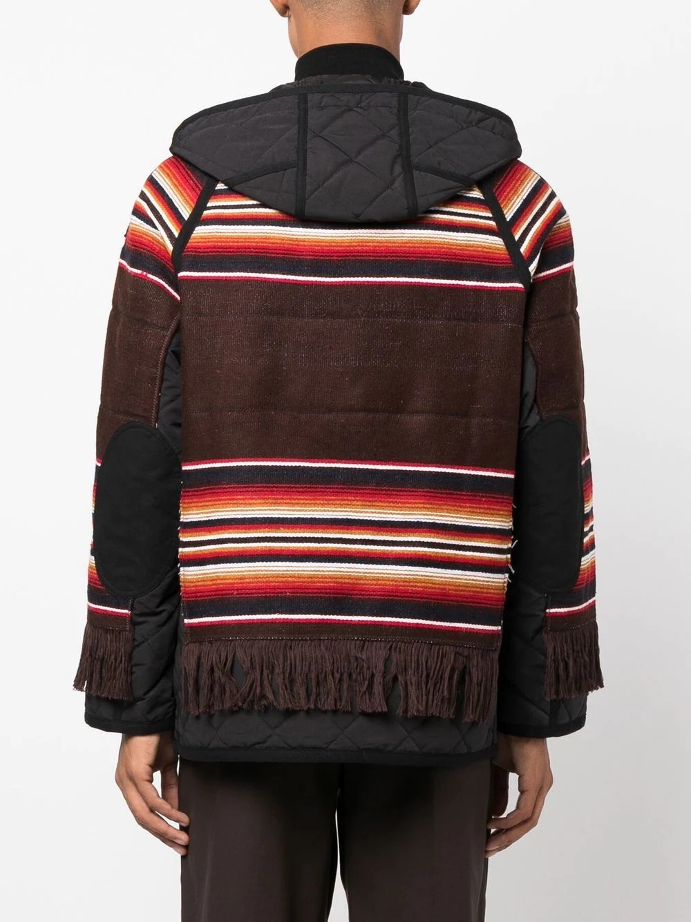 stripe-design fringed padded jacket - 4