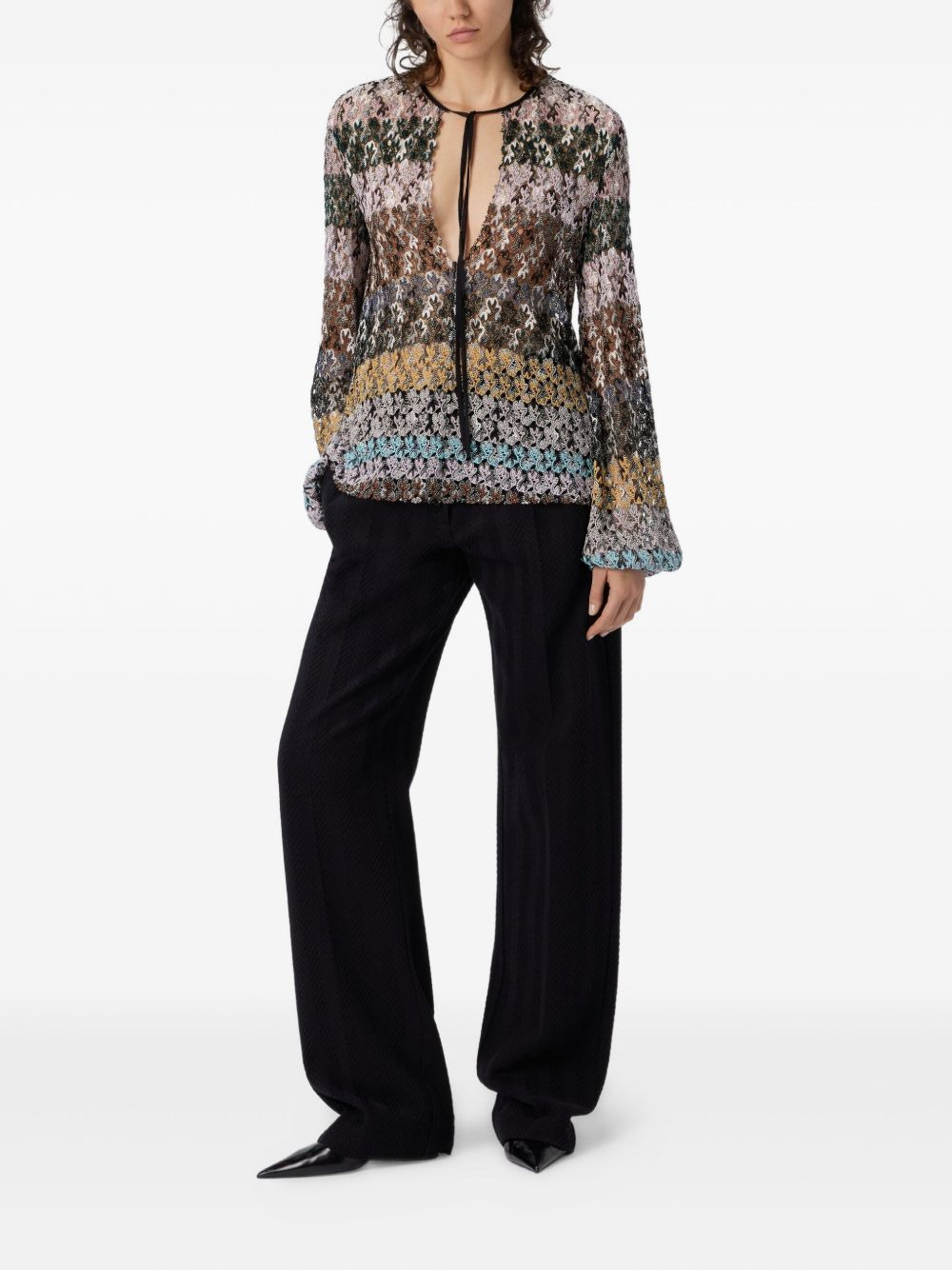 floral-lace long-sleeve top - 2