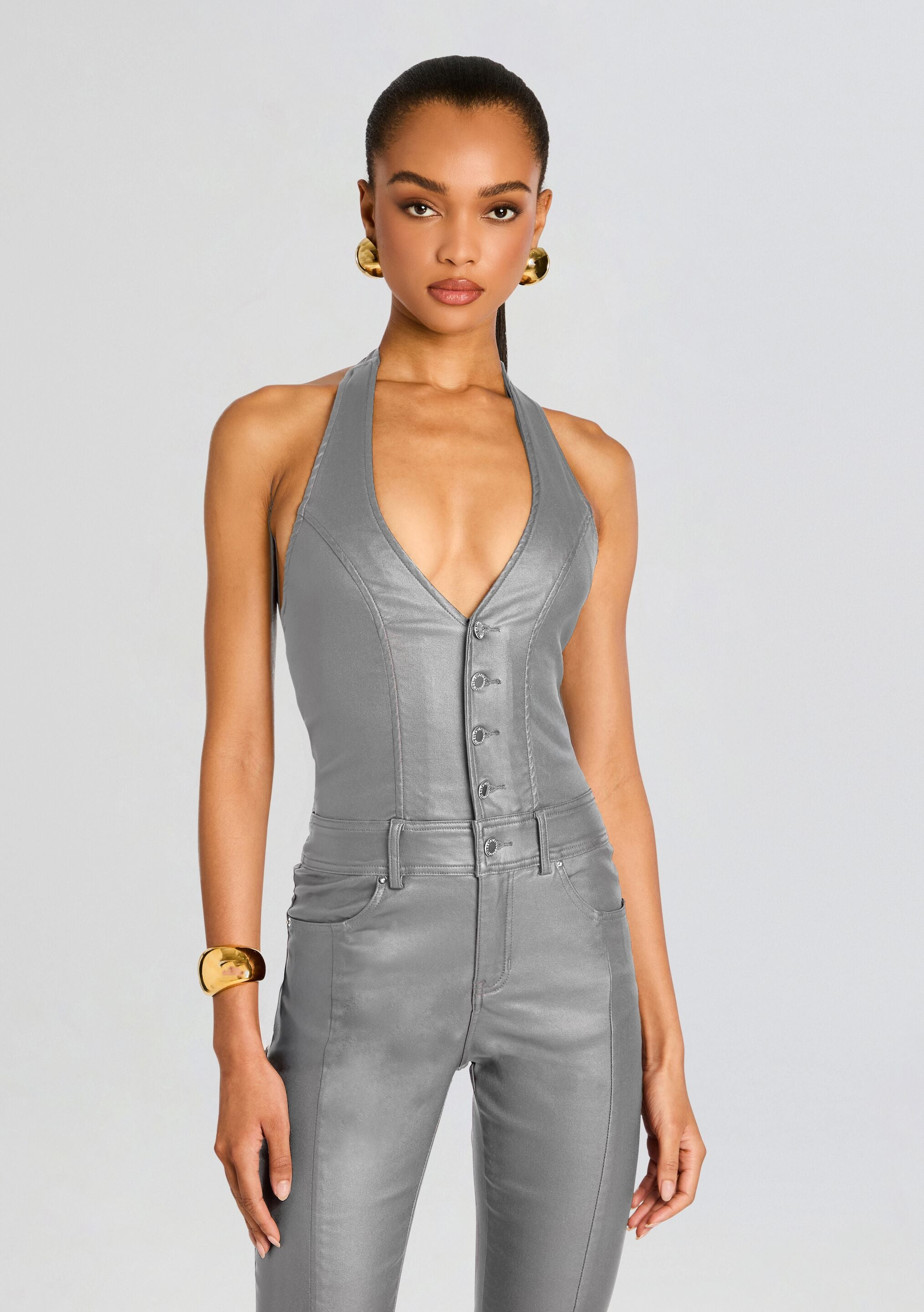 CYNTHIA COATED DENIM JUMPSUIT - 4