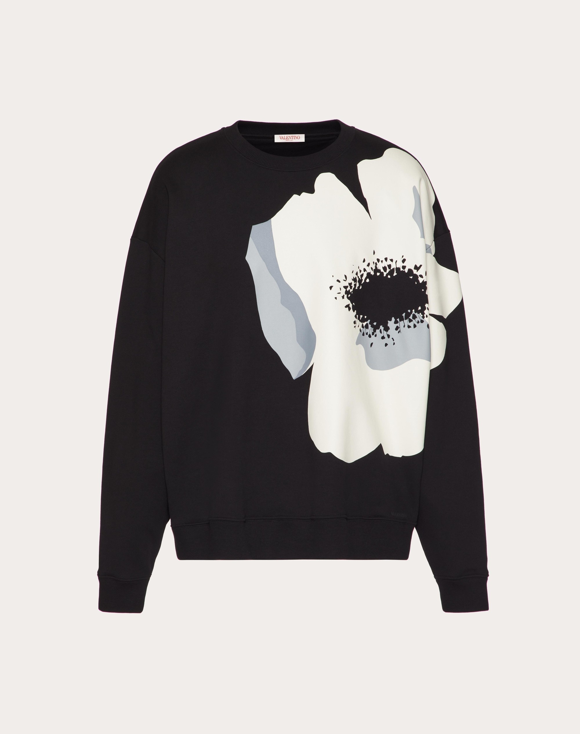 COTTON CREWNECK SWEATSHIRT WITH VALENTINO FLOWER PORTRAIT PRINT - 1