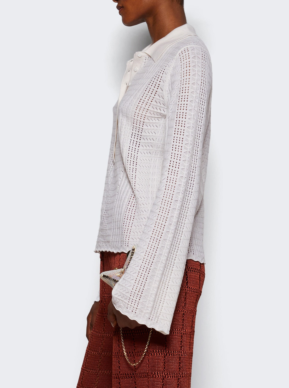Tiha Polo Collar Thin Sweater Ivory - 3
