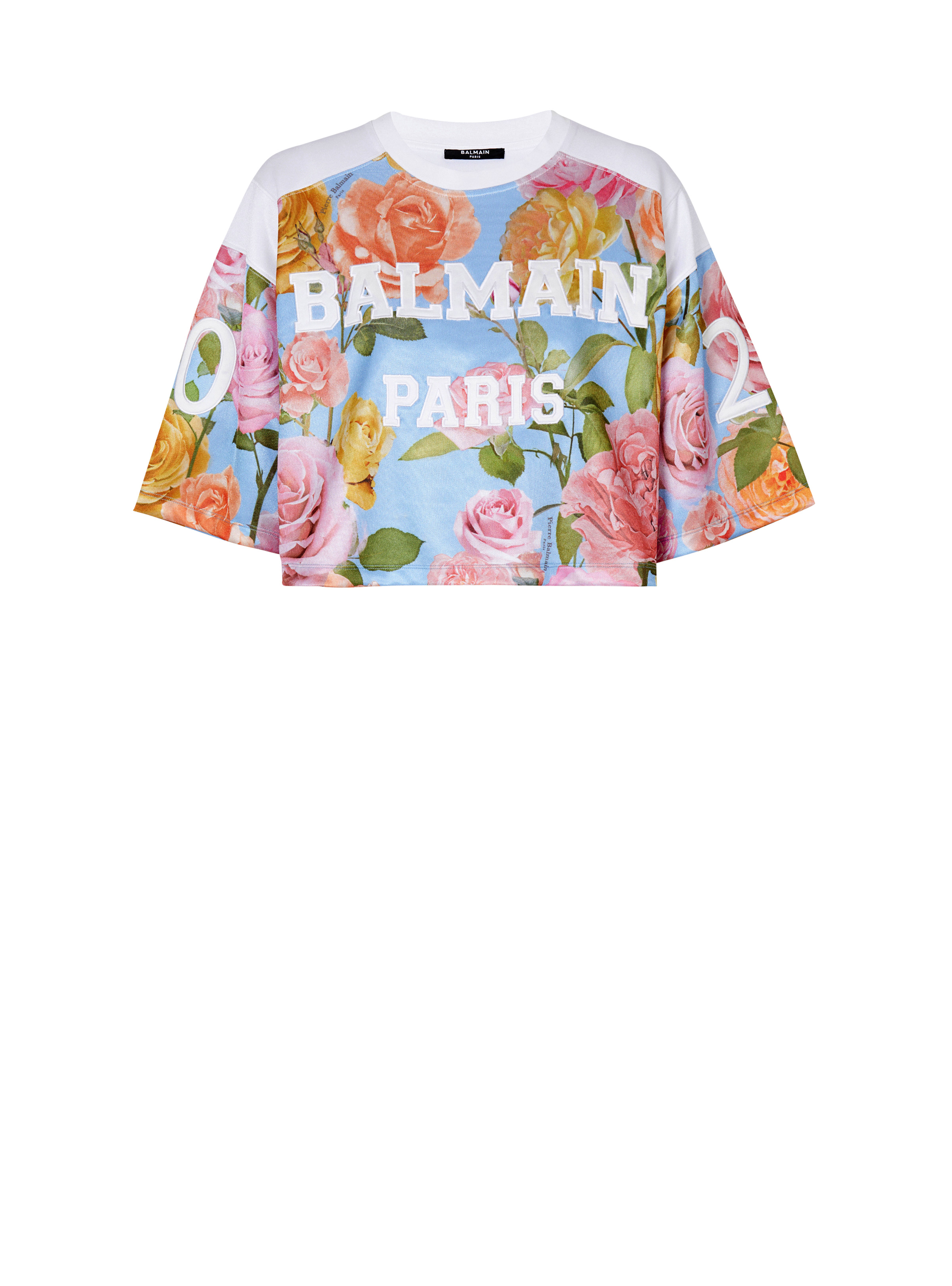 Balmain Baseball T-shirt with Pastel Roses print - 1