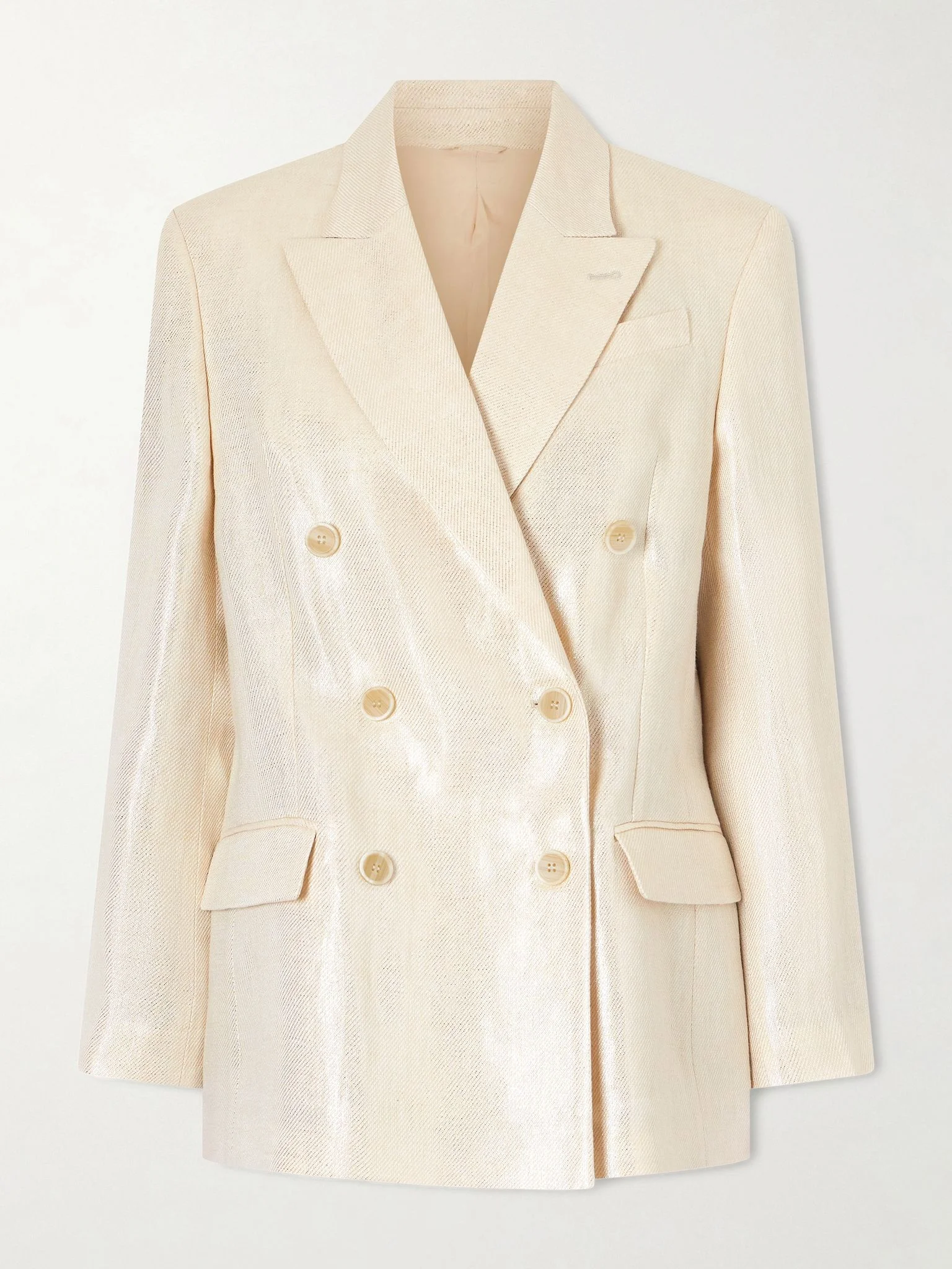 Double-breasted metallic linen-twill blazer White - 1