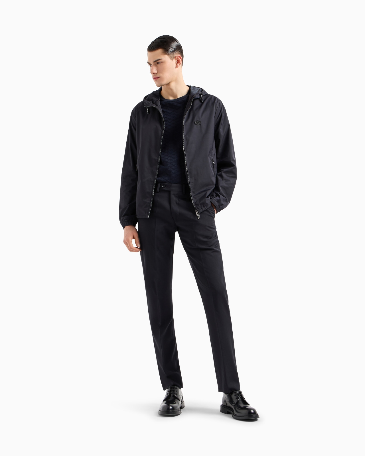 Hooded, water-repellent nylon blouson with logo patch - 2