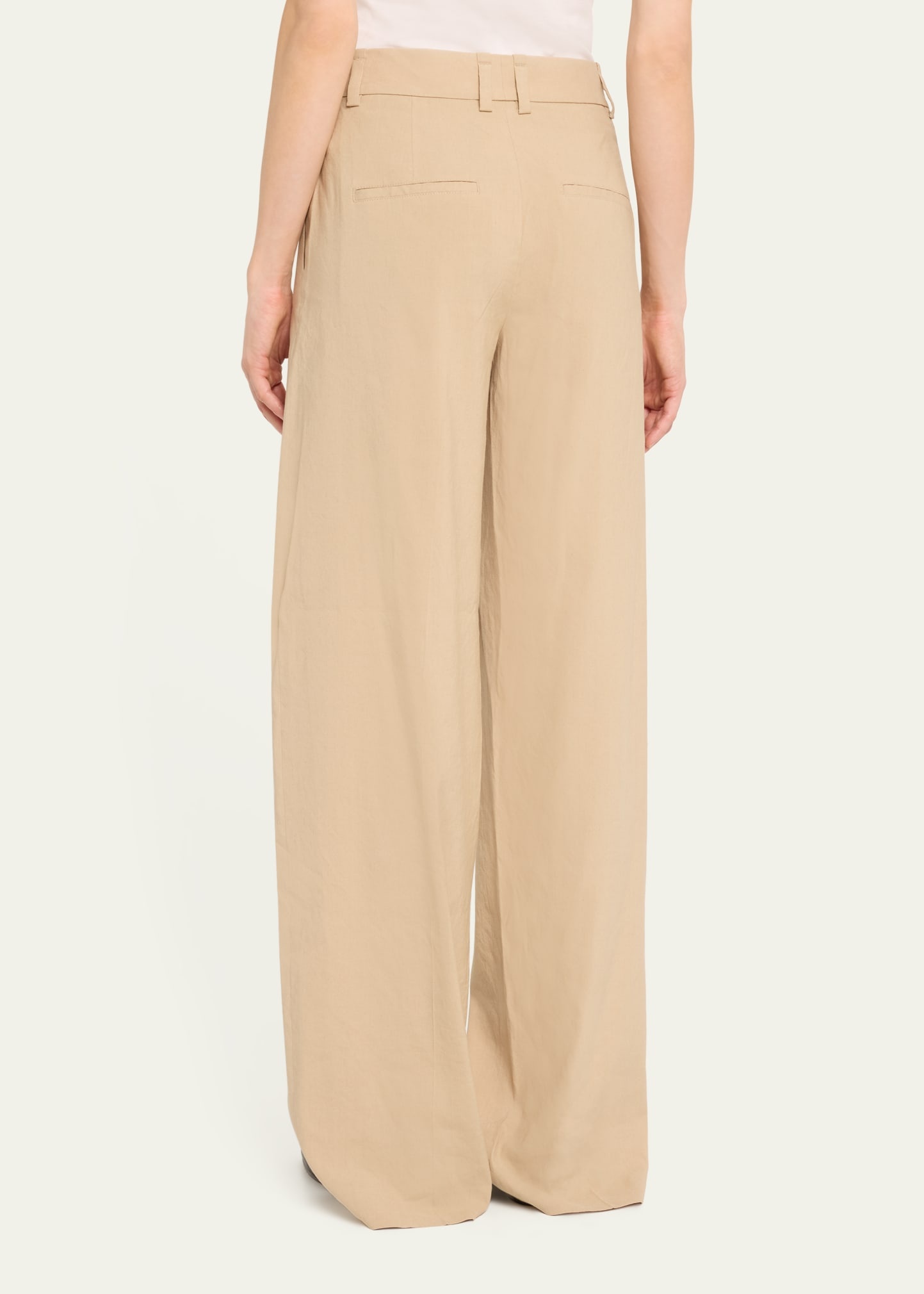 Stretch Linen High-Waist Pintuck Wide-Leg Pants - 3