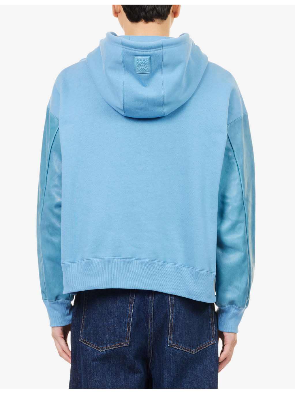 Hybrid Contrast Cotton And Leather Hoody - 4
