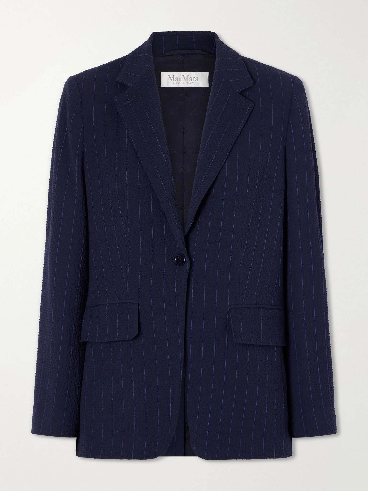 Baobab pinstriped wool-blend seersucker blazer Navy - 1