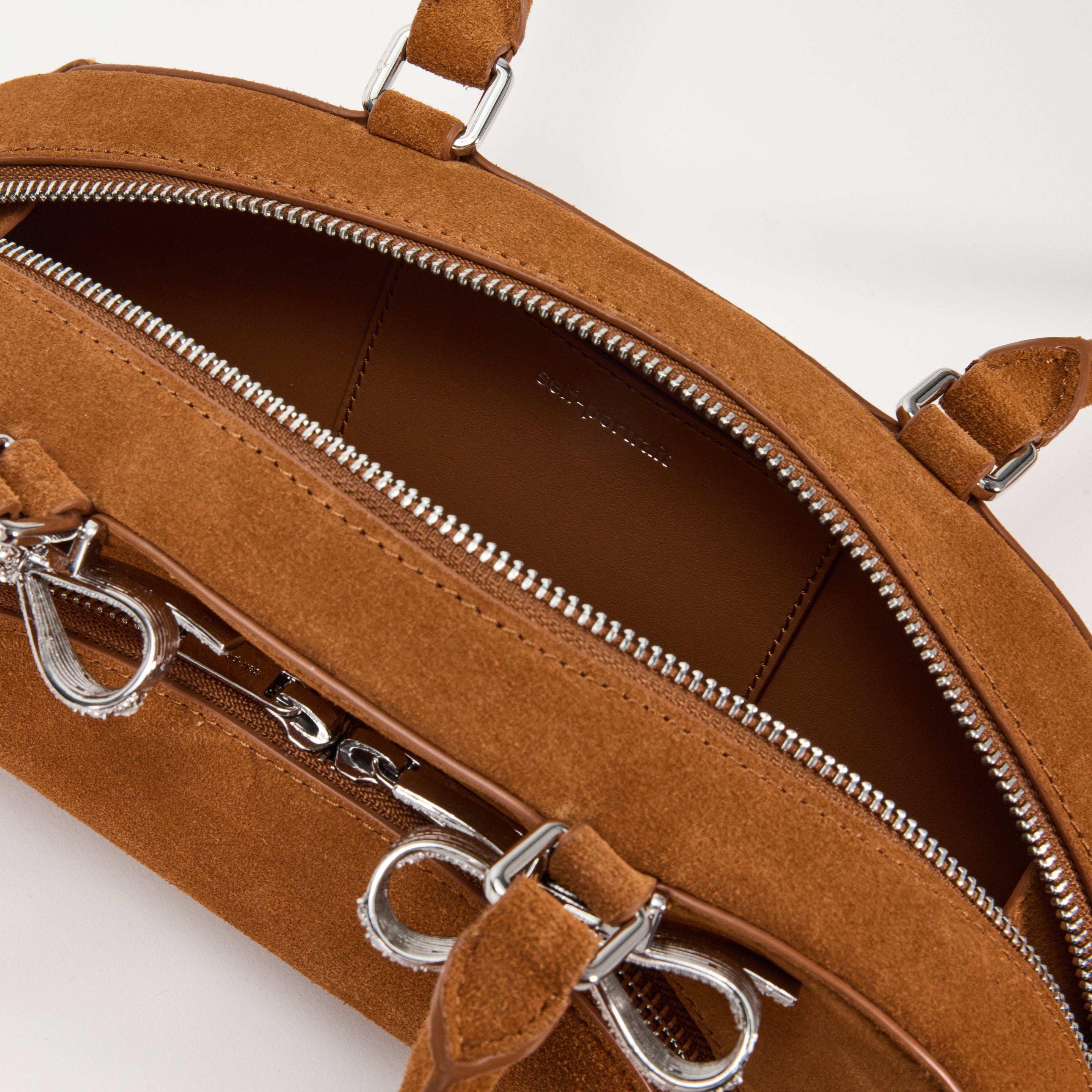 Brown Suede Curved Shoulder Bag - 4