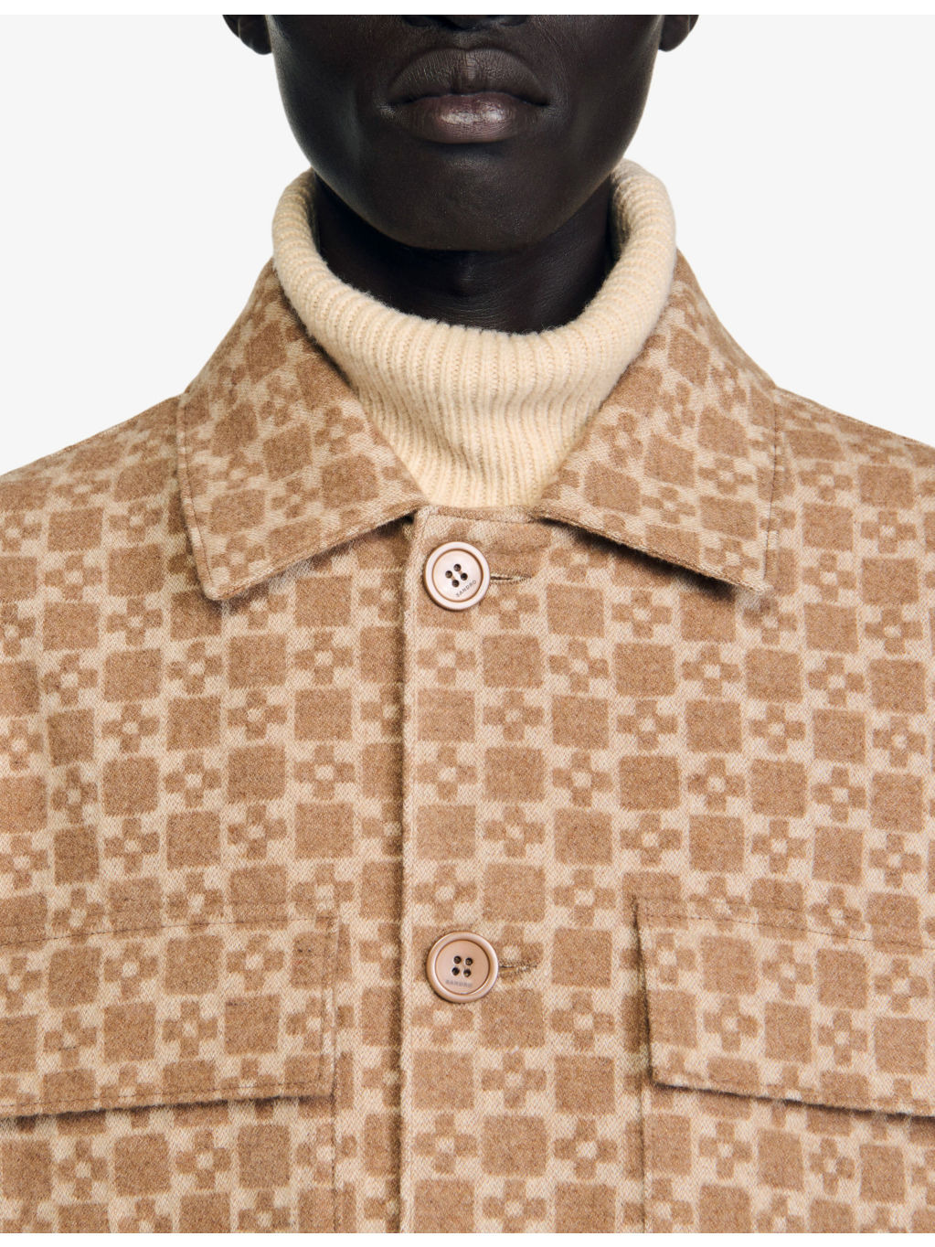 Square-Cross Jacquard Stretch Wool-Blend Overshirt - 5
