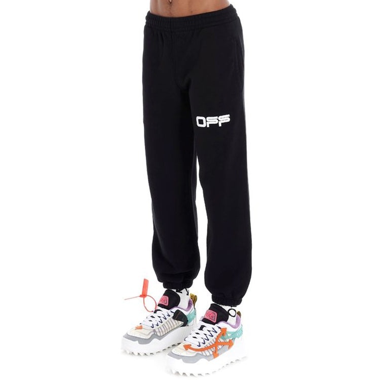 Men's Off-White Logo Pattern Printing Bundle Feet Sports Pants/Trousers/Joggers Black OMCH022S20E300 - 4