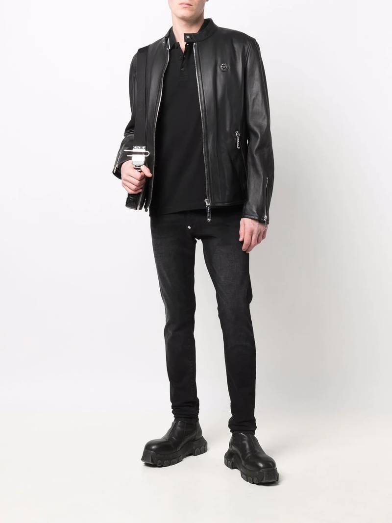 PHILIPP PLEIN logo zipped biker jacket outlook
