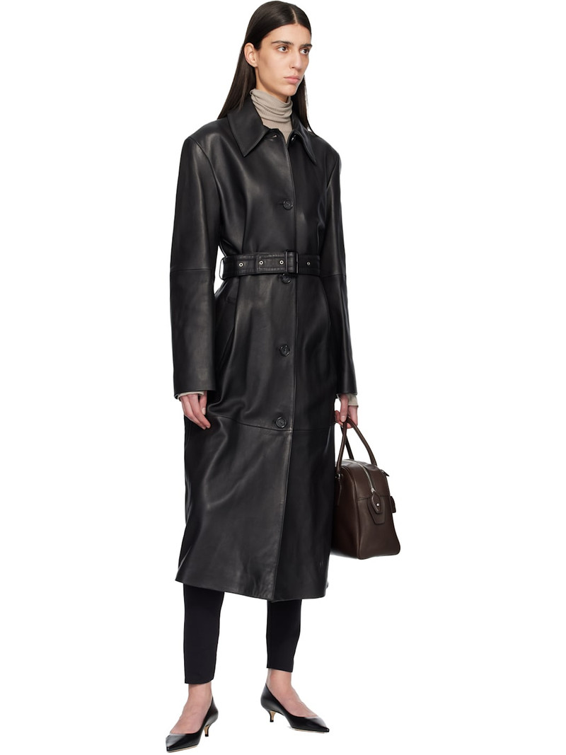 TOTEME Black Belted Leather Coat outlook