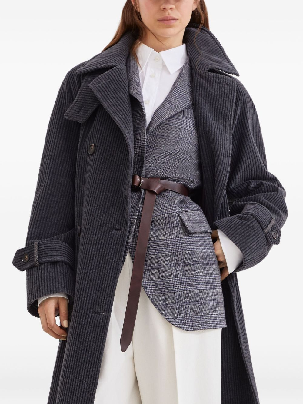 corduroy belted trench coat - 4