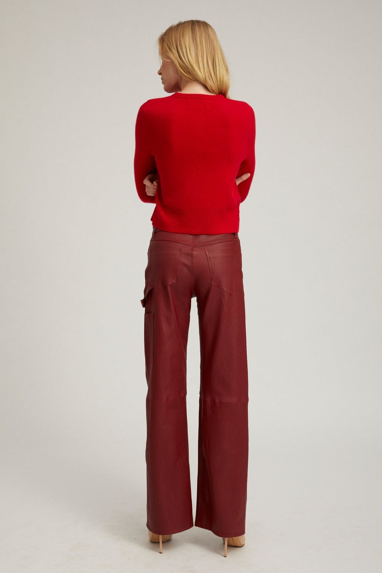 CHERRY LEATHER CARPENTER PANTS - 4