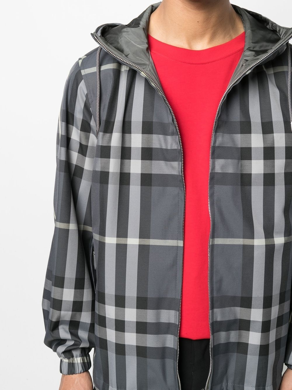 hooded signature check jacket - 5