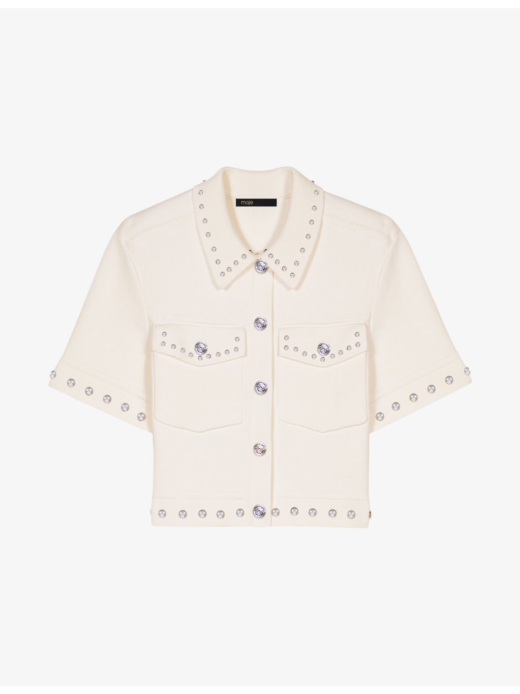 Short-Sleeved Stud-Embellished Knitted Shirt - 1