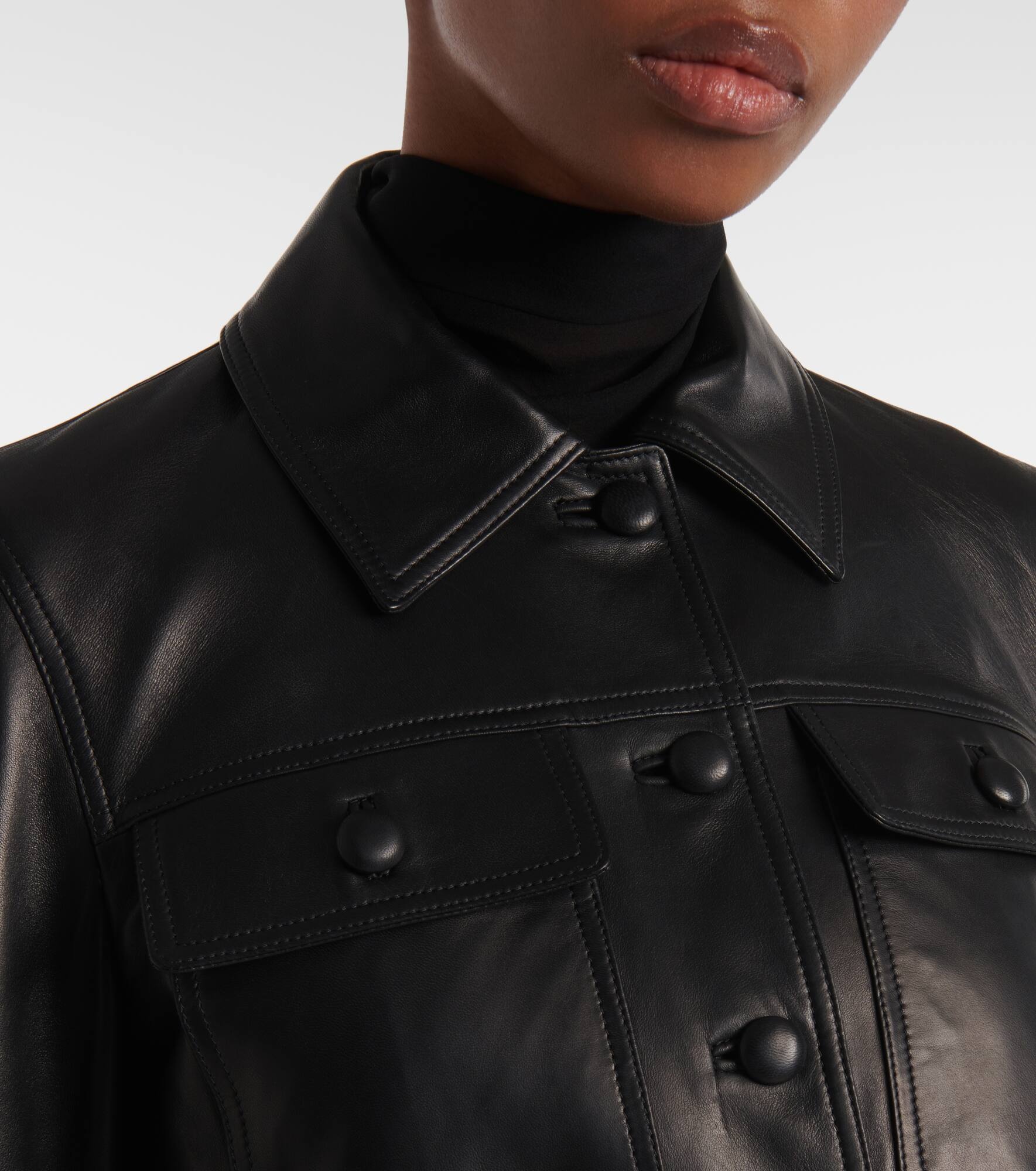 Cropped leather jacket - 4