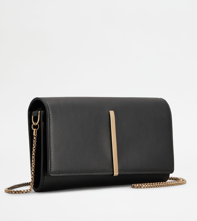 WALLET IN LEATHER WITH SHOULDER STRAP - BLACK 2