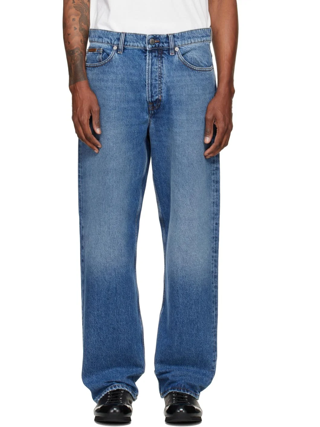 Blue Straight Leg Denim Jeans - 1