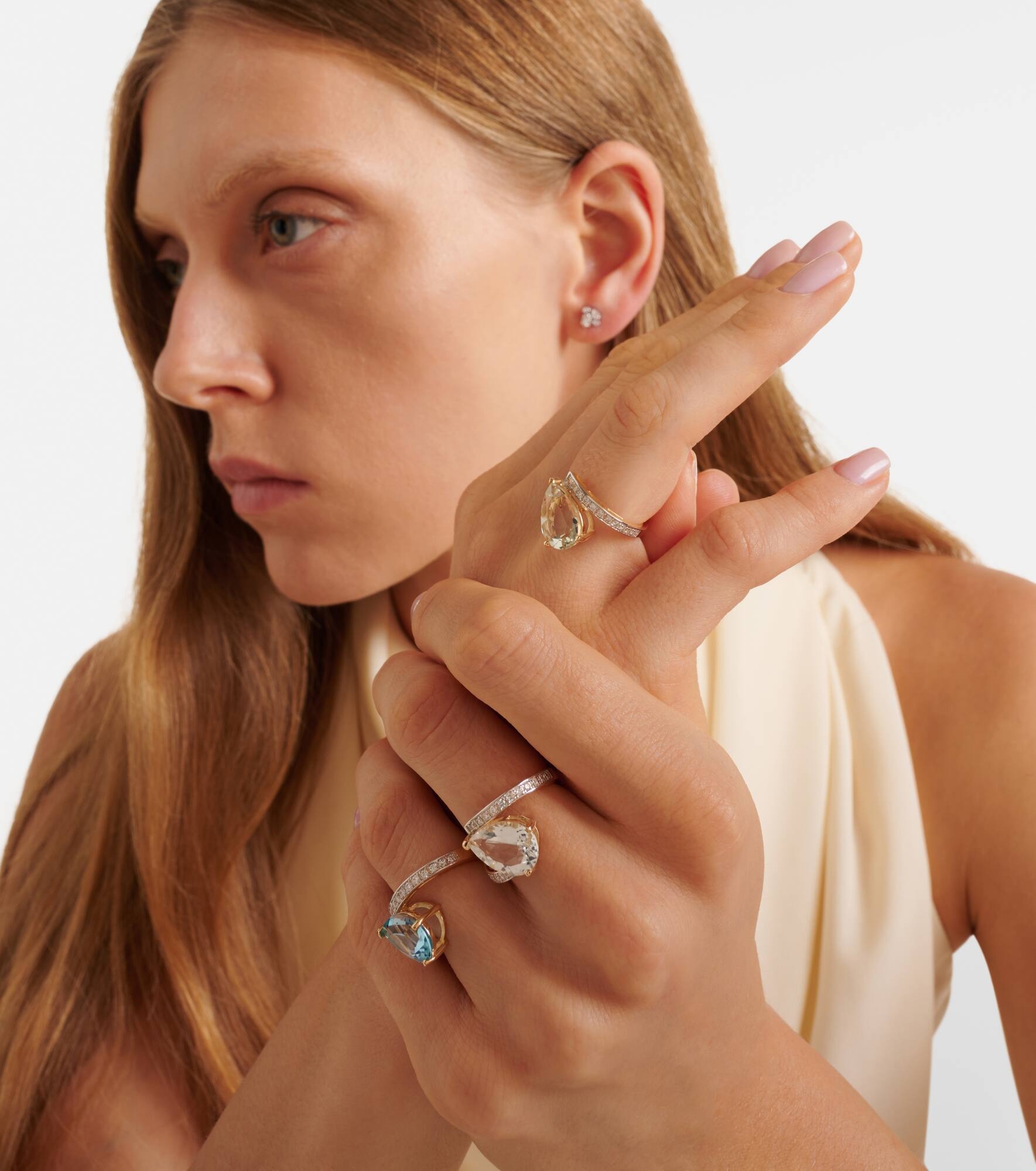 Slanted 14kt gold ring with amethyst and diamonds - 2