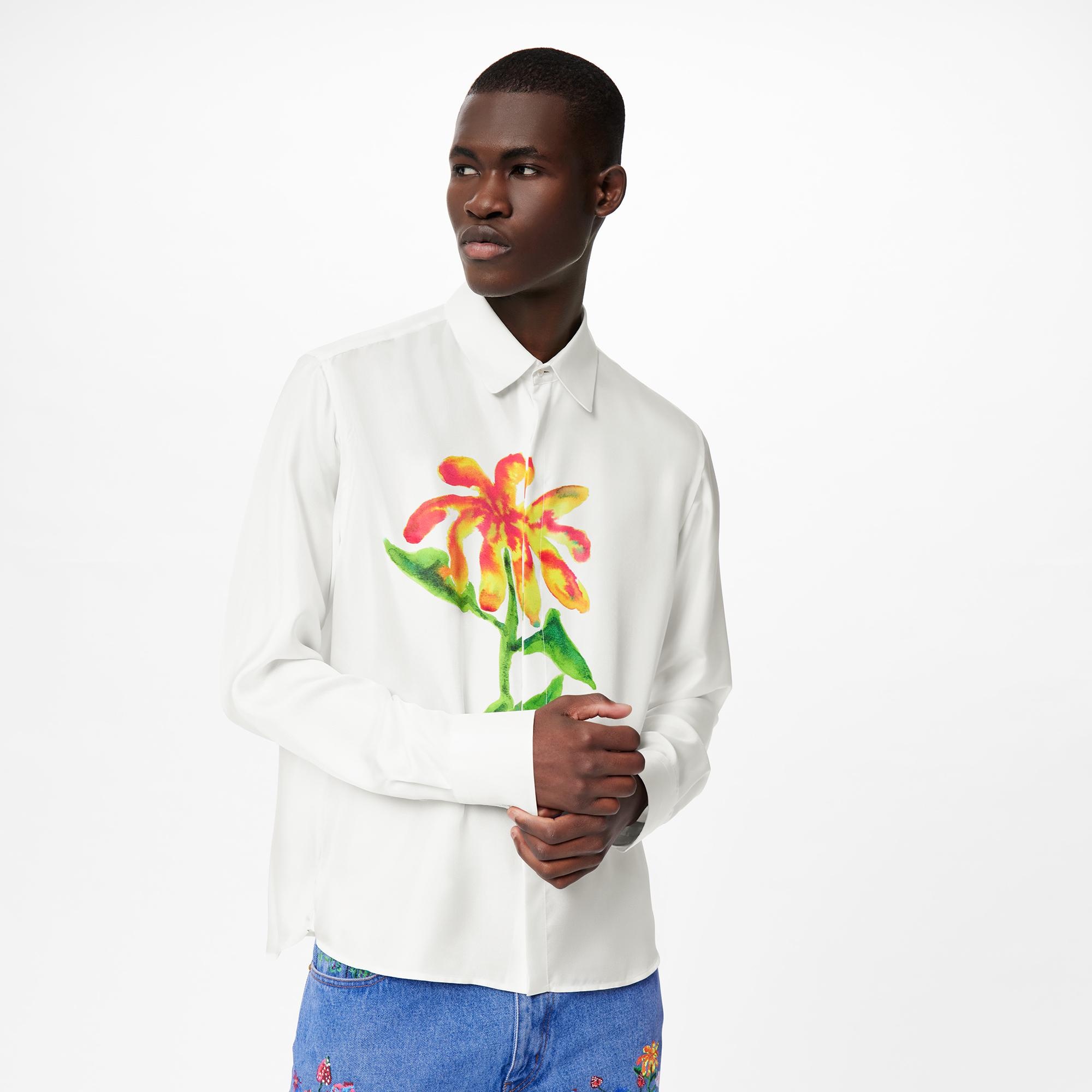 Printed Flower Long Sleeve Silk Shirt - 3
