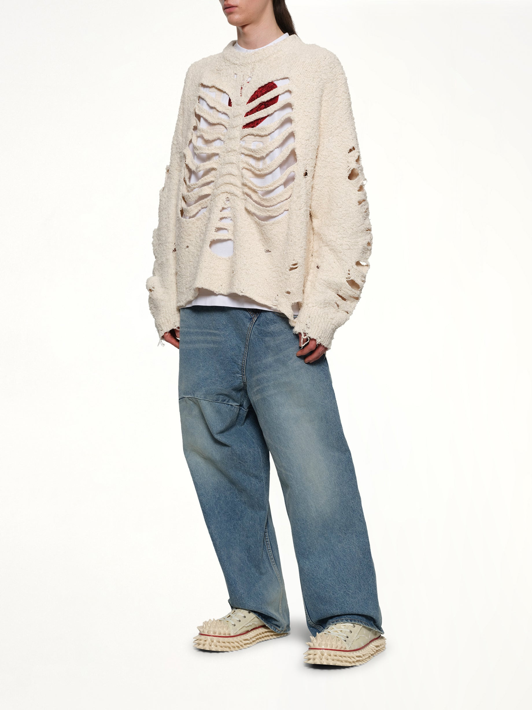 Ribcage Knit Pullover in Ivory - 4