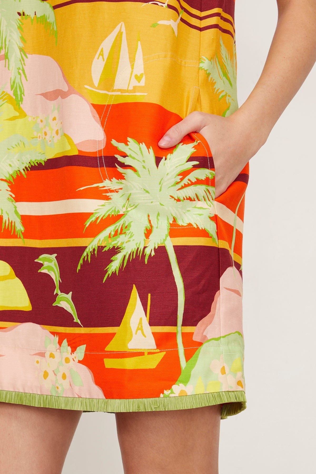 Palm Island V Neck Mini Dress in Multi - 5
