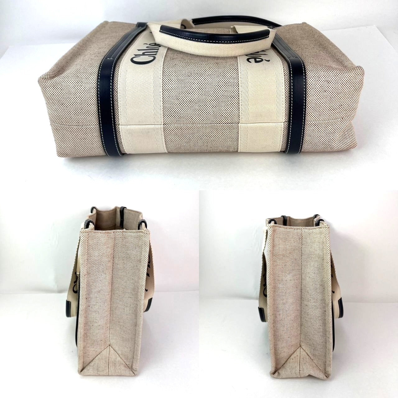 Chloe Woody Ribbon Medium Cotton Calfskin Beige Tote Bag - 3