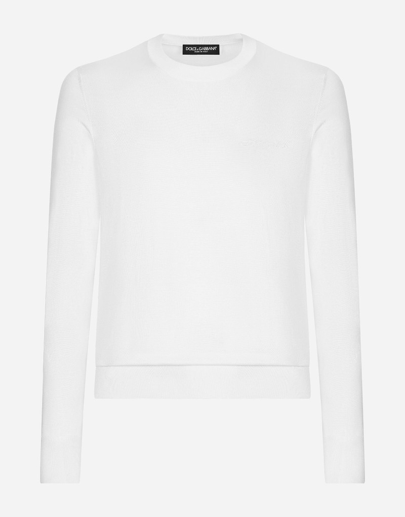 Round-neck silk sweater with Dolce&Gabbana logo 1