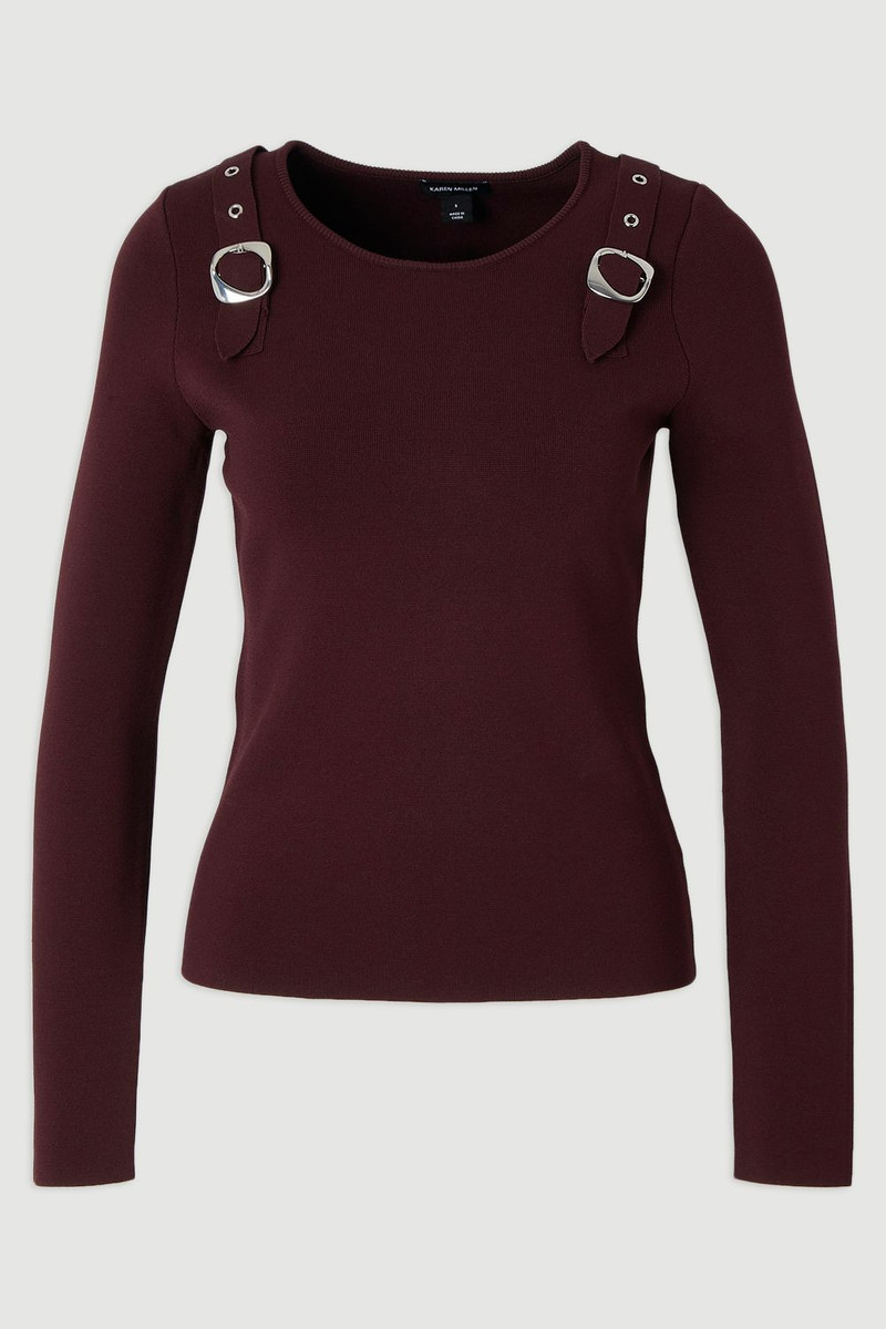 Buckle Trim Long Sleeve Knitted Top 4