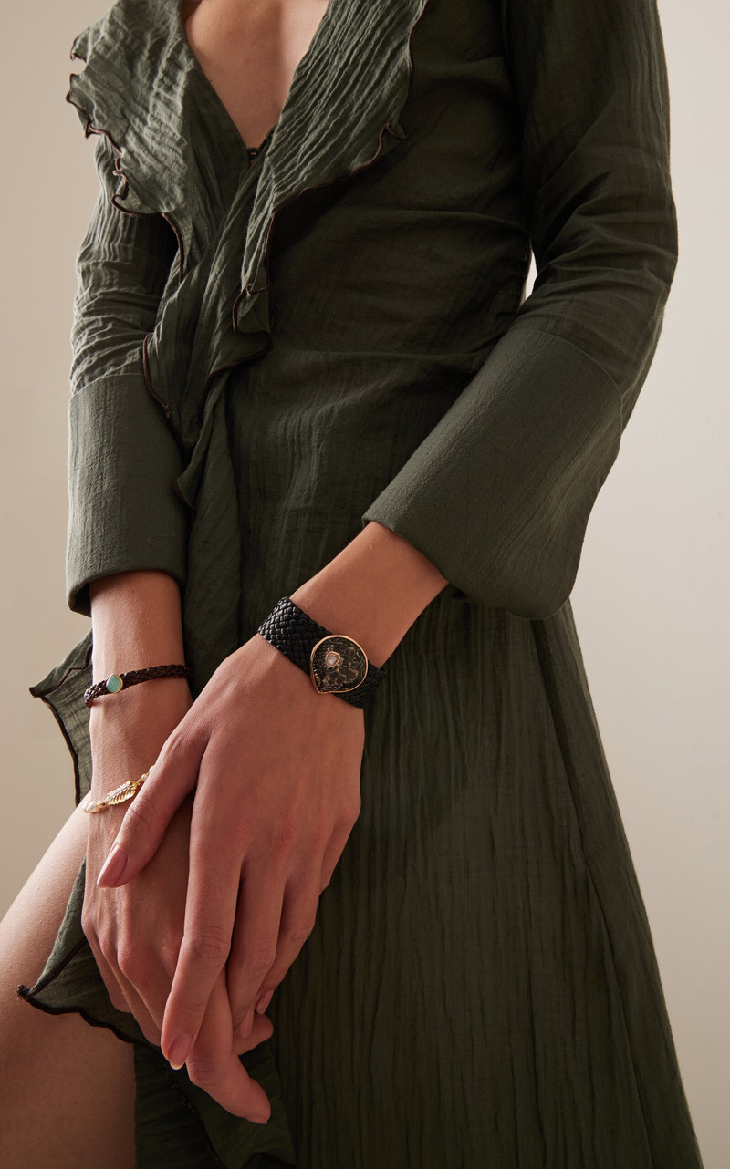 DEZSO 18K Gold Diamond Leather Bracelet black outlook