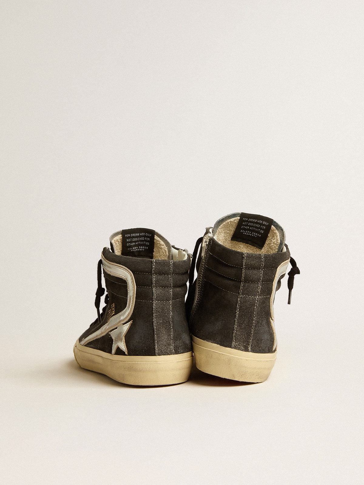 Slide in black suede with silver metallic leather star and flash - 4