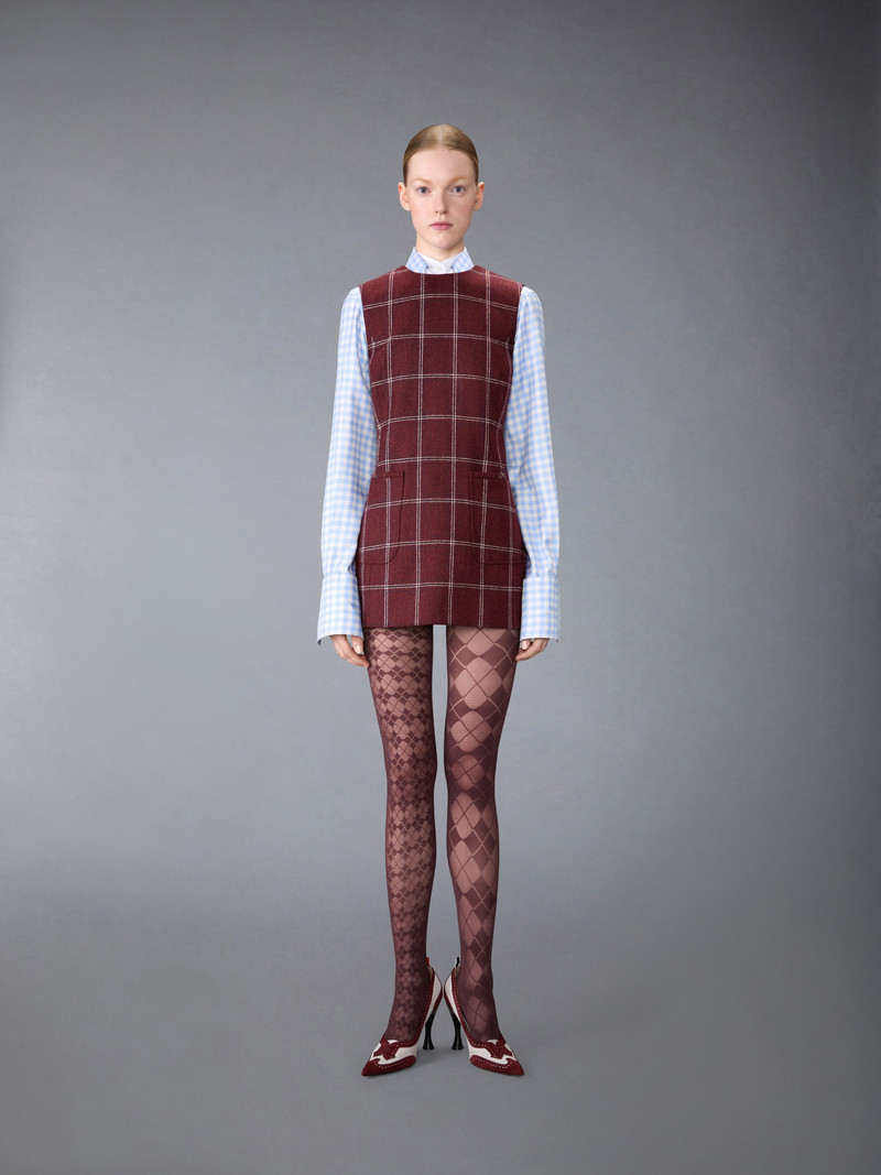 Thom Browne WINDOWPANE HUNTING TWEED MINI PENCIL DRESS outlook