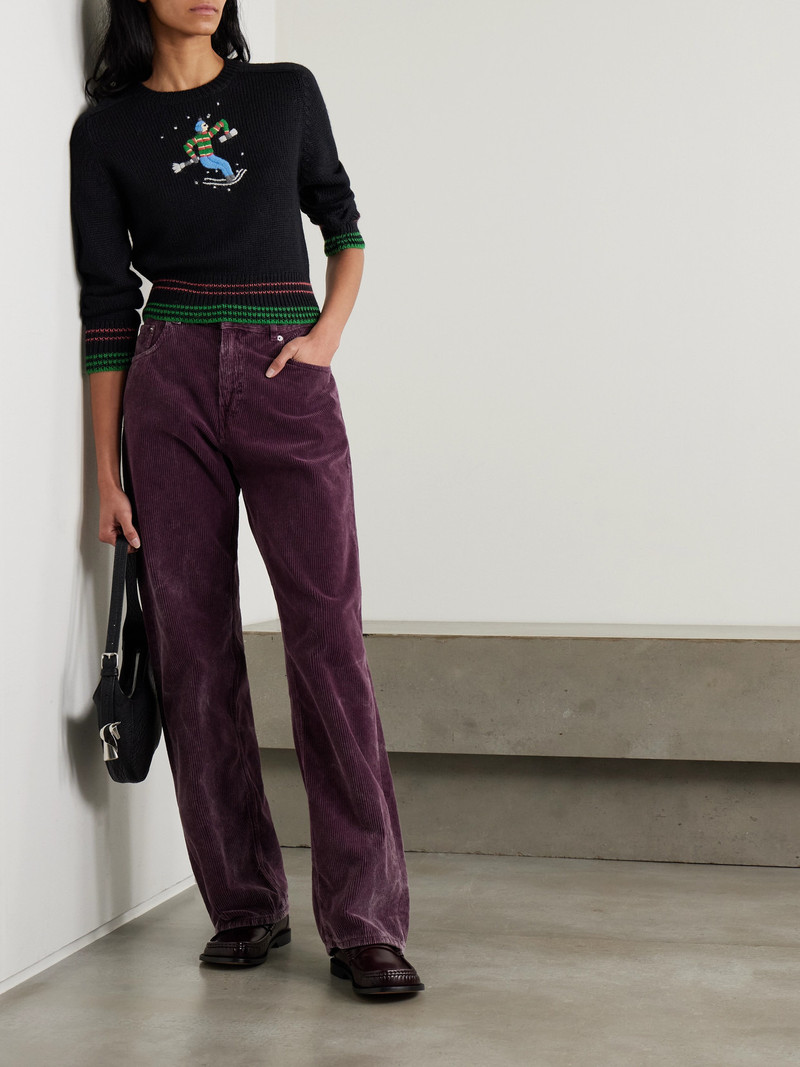 BODE Ski Run Cropped Embroidered Striped Alpaca Sweater outlook