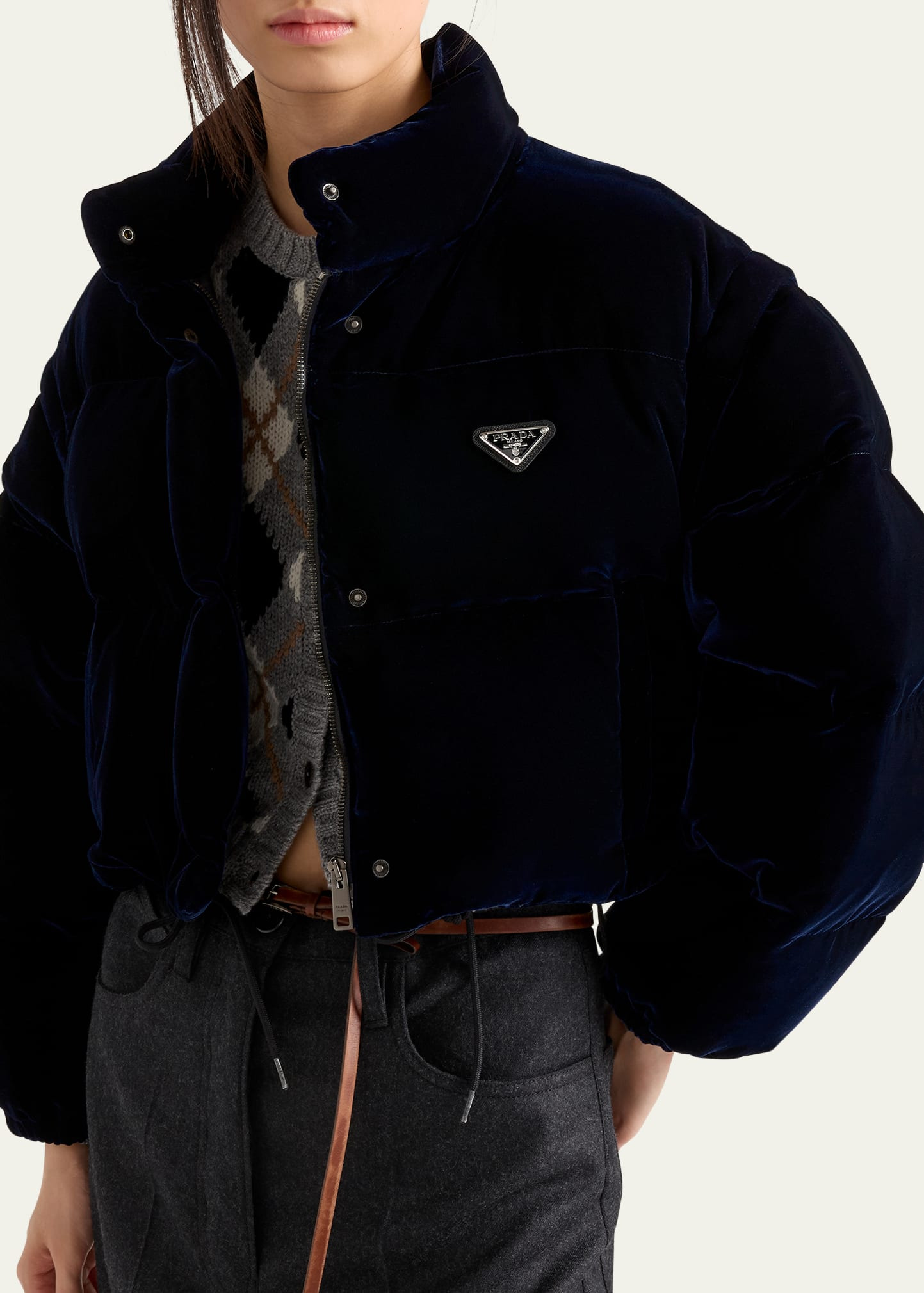 Convertible Cropped Velvet Down Jacket - 4