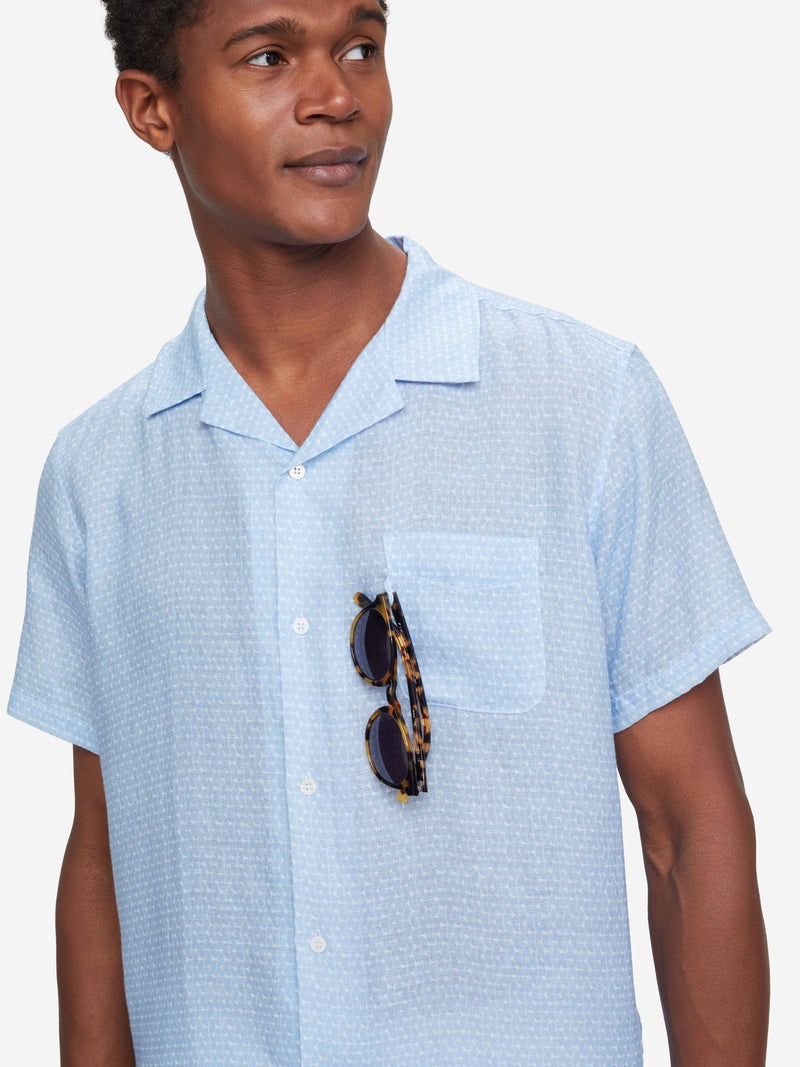 Men's Short Sleeve Shirt Milan 15 Linen Blue - 2